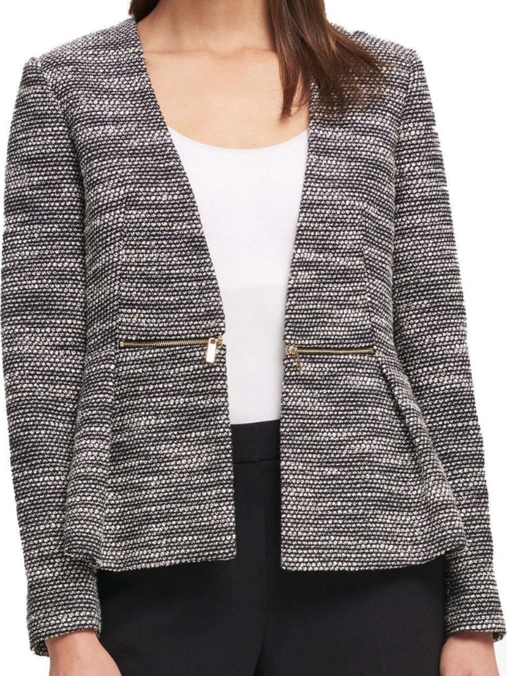 DKNY Womens Open-Front Tweed Jacket